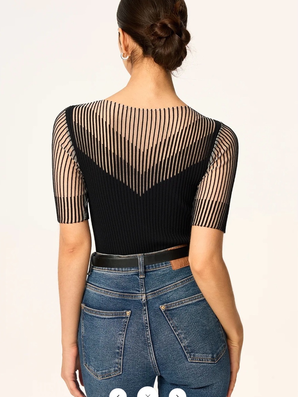 Commense Sheer Striped Panel Ribbed Ribbed Knit Top - Black - XL - Picture 7 of 7